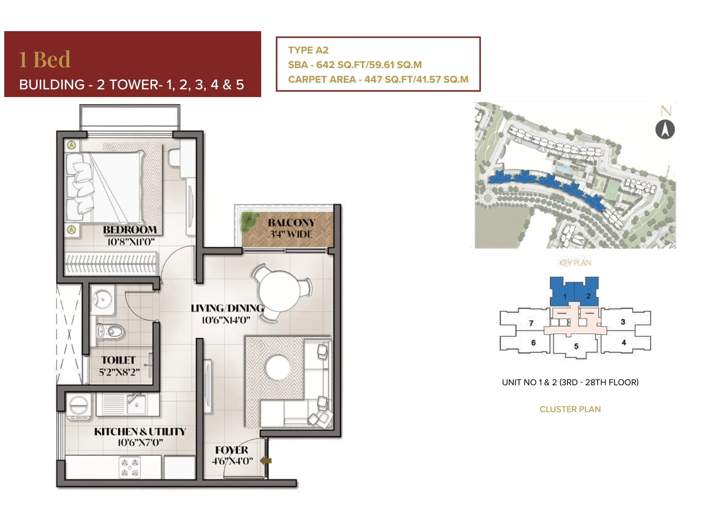 Prestige Eden Park 1 BHK 643 Floor Plan