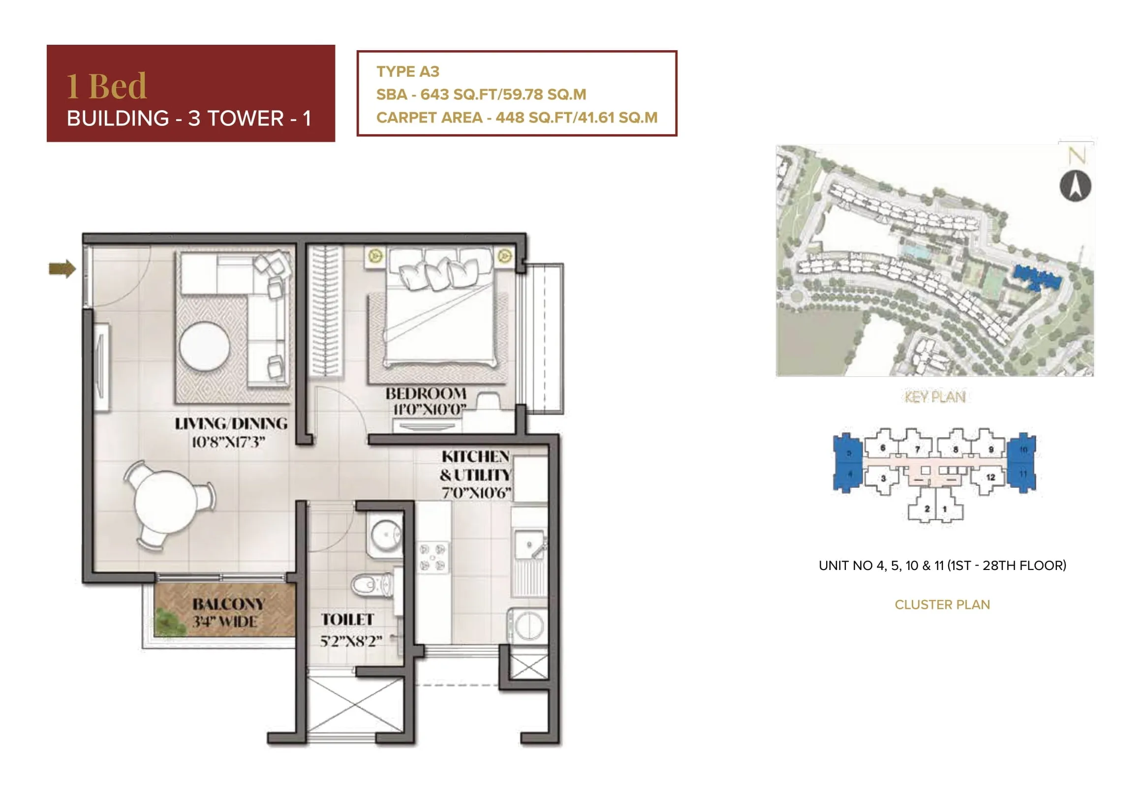 Prestige Eden Park 1 BHK 643 Floor Plan