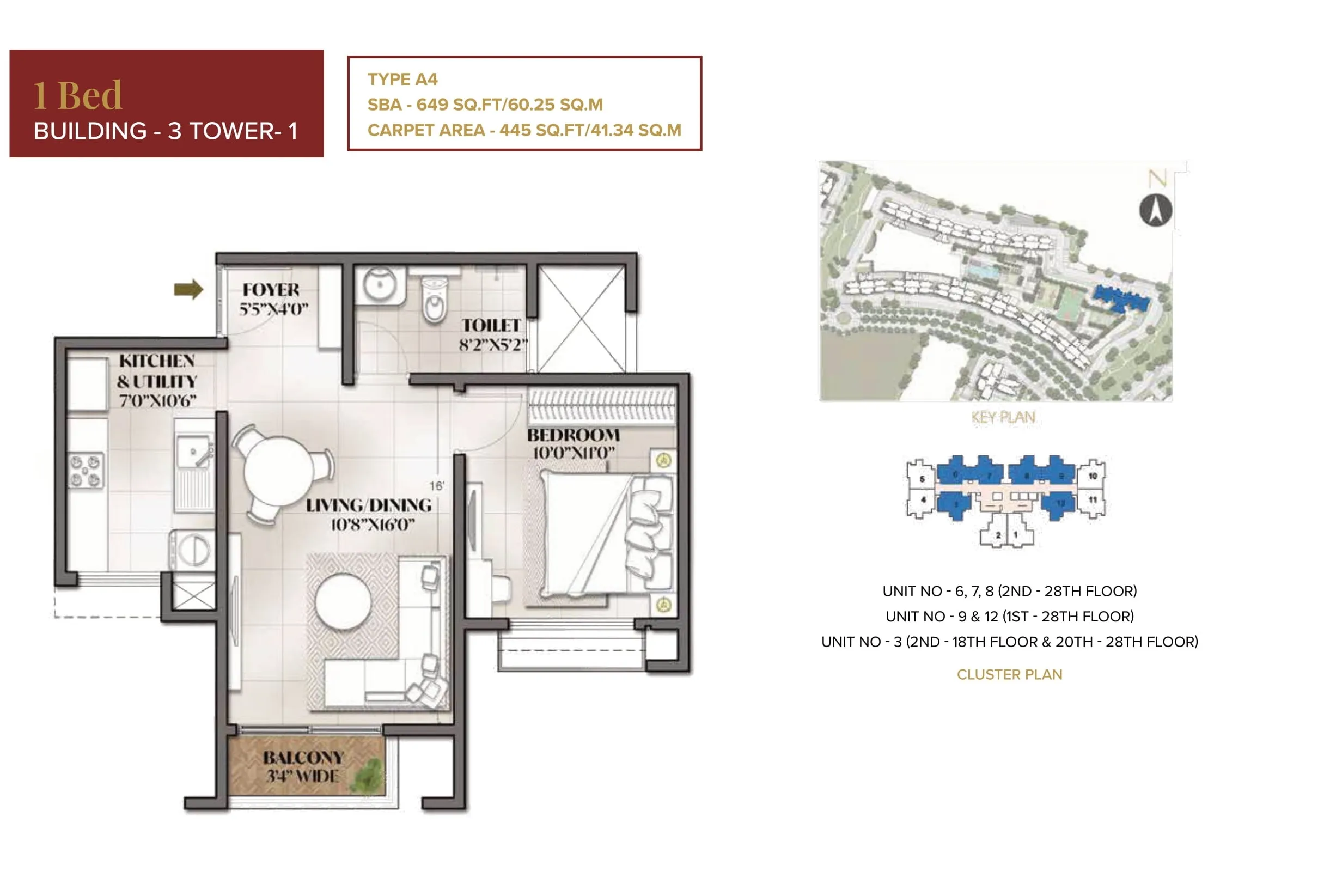 Prestige Eden Park 1 BHK 649 Floor Plan