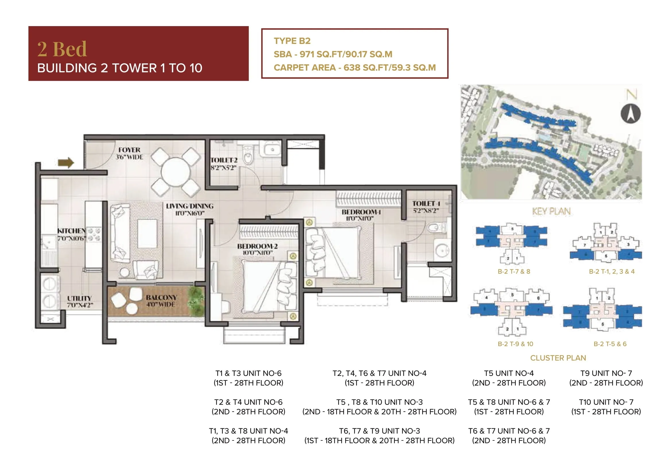 Prestige Eden Park 2 BHK 971 Floor Plan