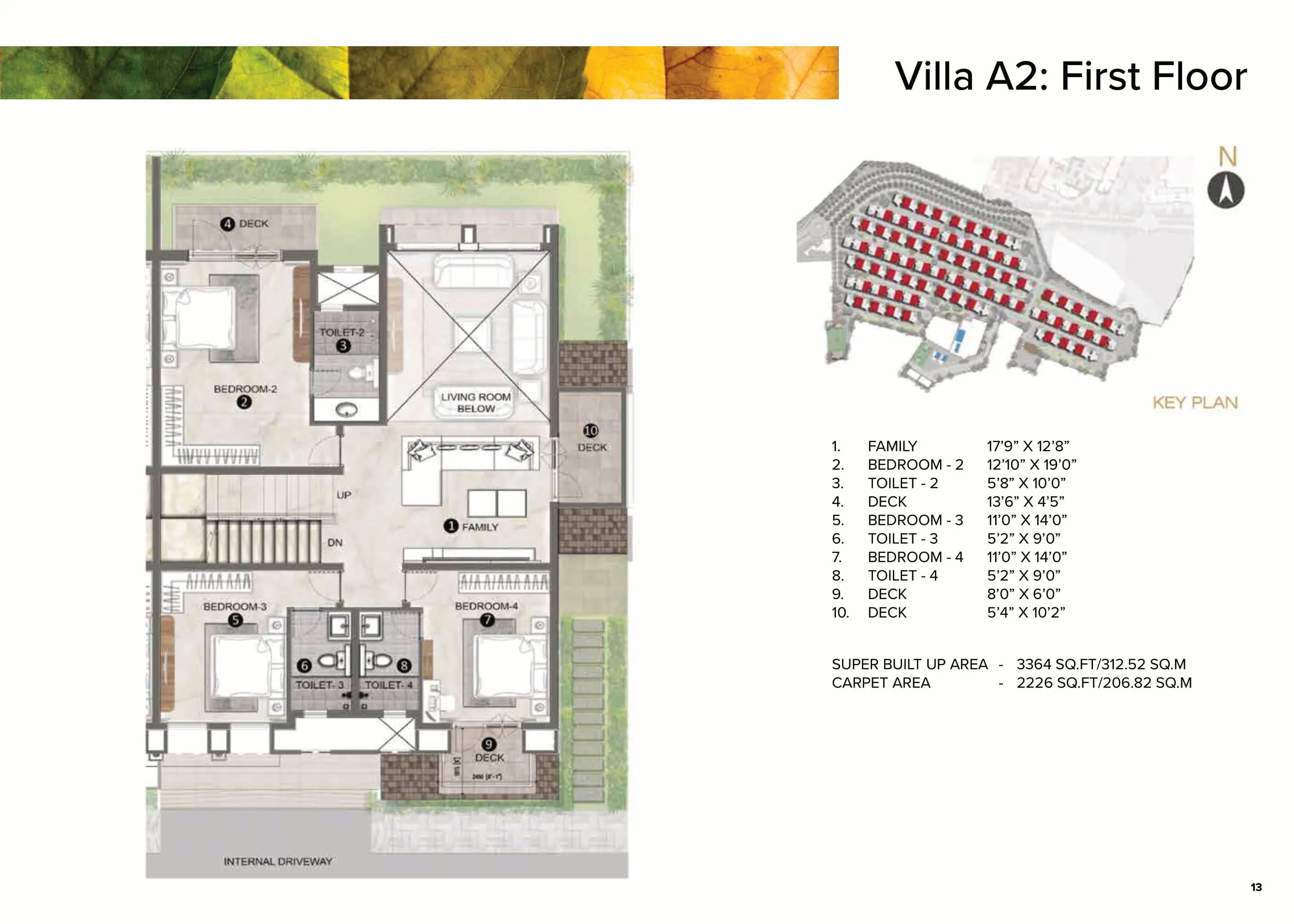 4 BHK Villa A2 First Floor Plan