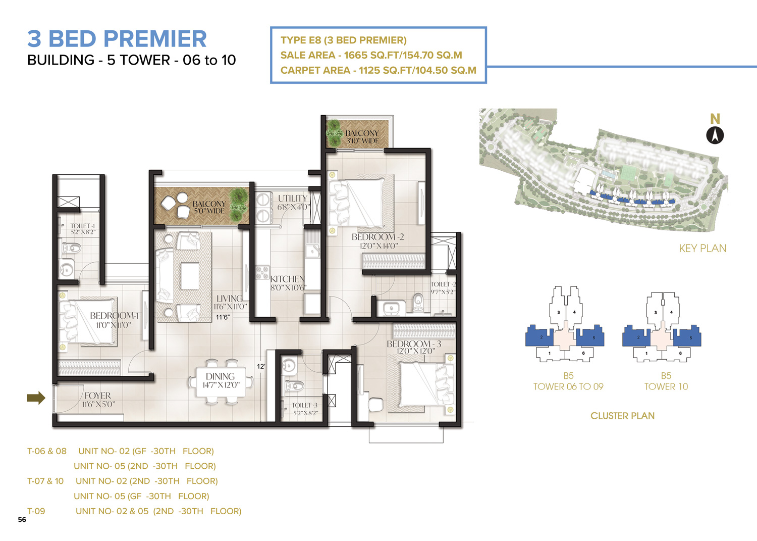 Prestige Sunnyvale 3 BHK  1665 Floor Plan