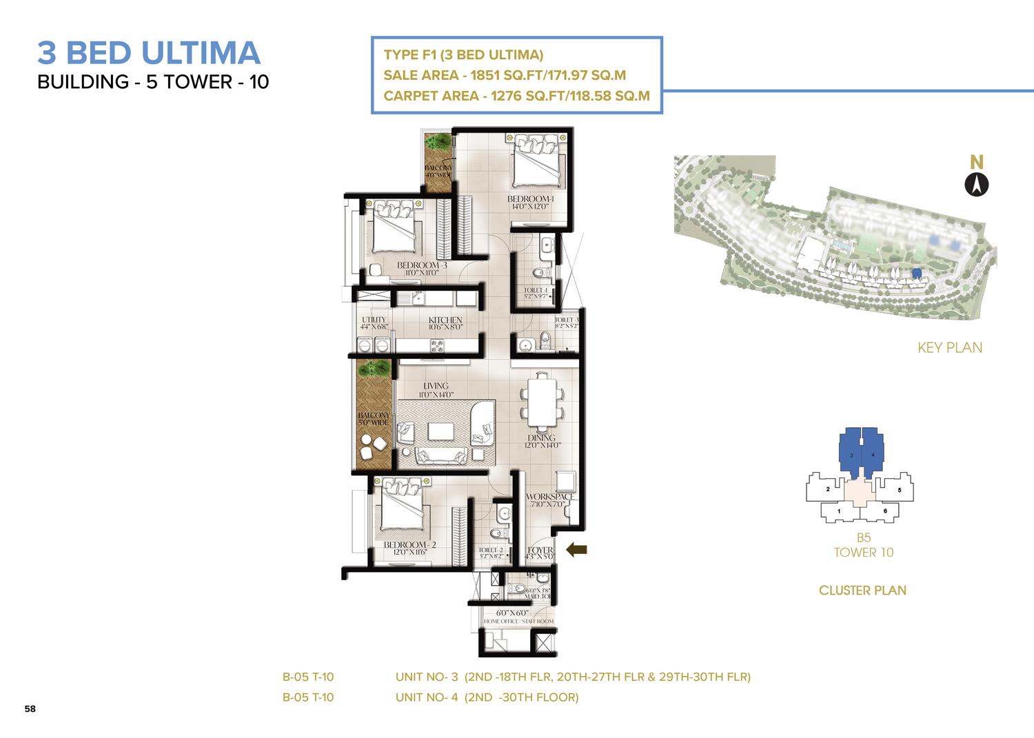 Prestige Cedar Woods 3 BHK 1851 Floor Plan