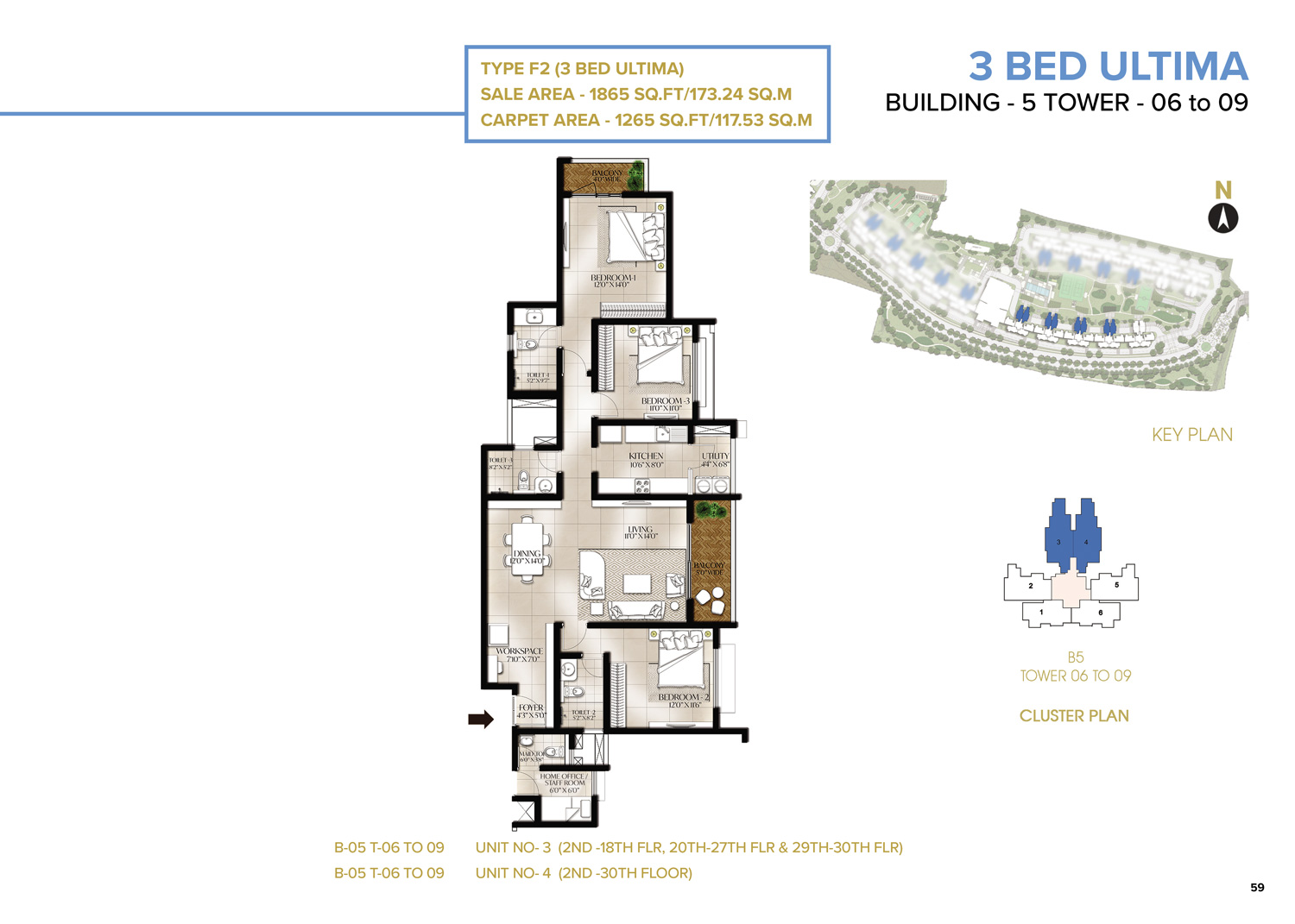 Prestige Sunnyvale 3 BHK 1865 Floor Plan