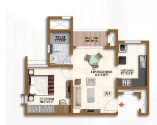 Prestige Song of The South 1 BHK Floor Plan