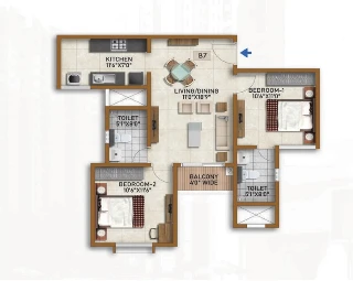 Prestige Lakeside Habitat - Apartments 2 BHK Floor Plan