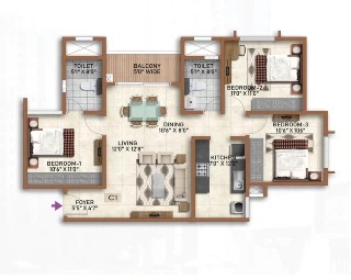 Prestige Bagamane Temple Bells 3 BHK Floor Plan